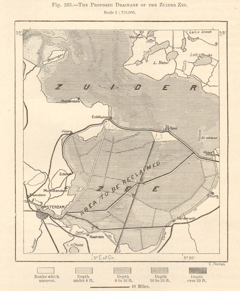 The Proposed Drainage of the Zuider Zee. Netherlands. Sketch map 1885 old